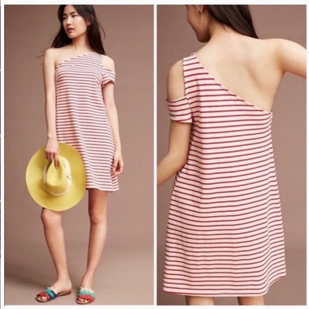 Anthro Maeve Marketa Striped One Shoulder Dress XS